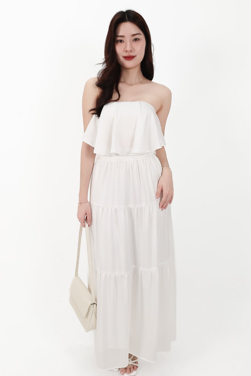 CNY2026 | Serena Satin Tiered Maxi Skirt in White ( Regular Length )