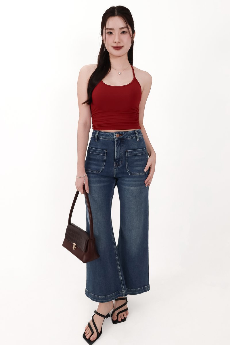 Rena Ruched Halter Top in Red