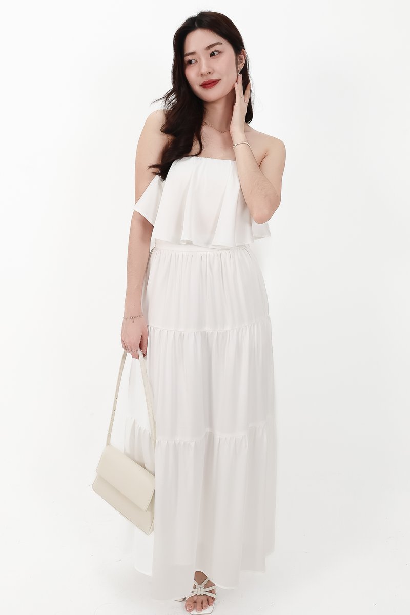 CNY2026 | Serena Satin Tiered Maxi Skirt in White ( Regular Length )