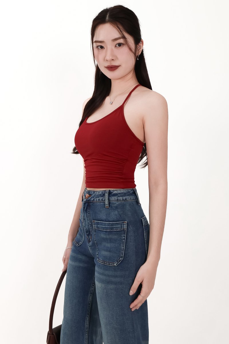 Rena Ruched Halter Top in Red