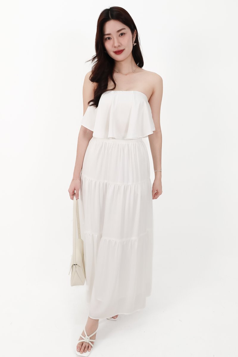 CNY2026 | Serena Satin Tiered Maxi Skirt in White ( Regular Length )