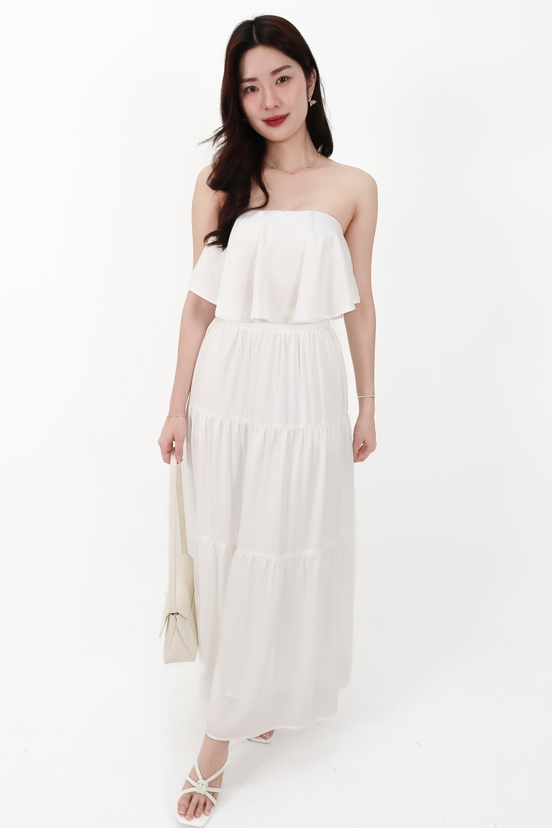 CNY2026 | Serena Satin Tiered Maxi Skirt in White ( Regular Length )