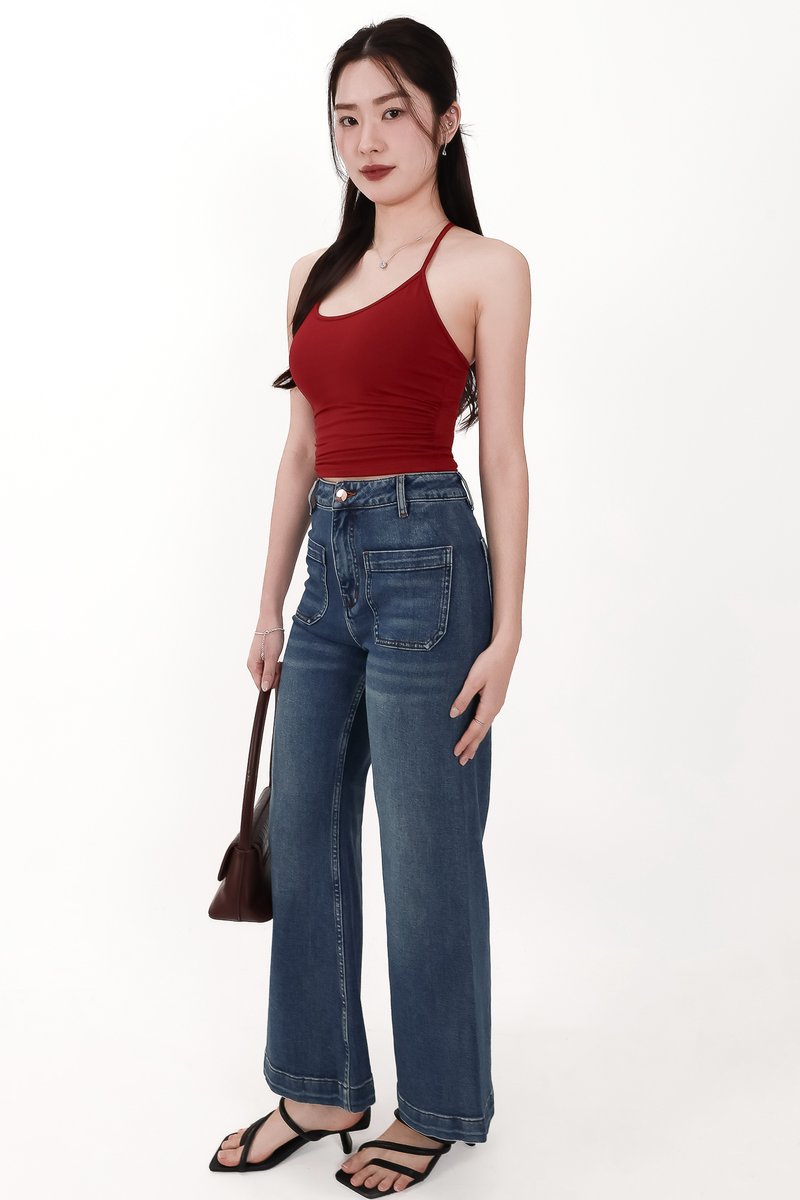 Rena Ruched Halter Top in Red