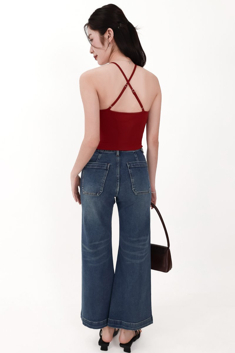 Rena Ruched Halter Top in Red