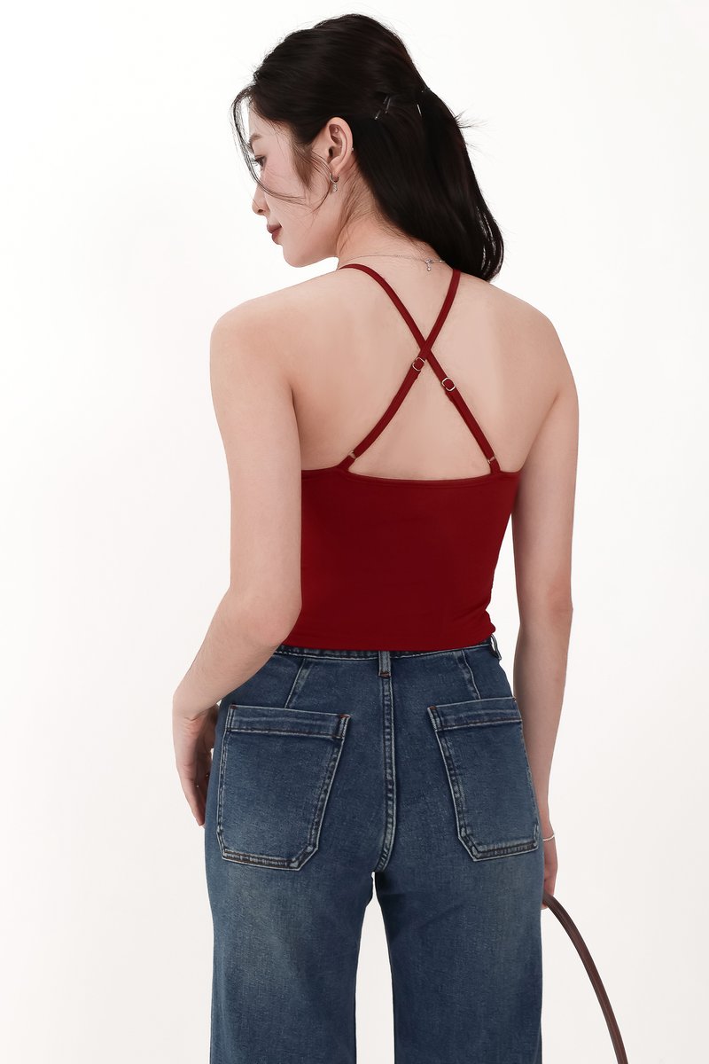 Rena Ruched Halter Top in Red