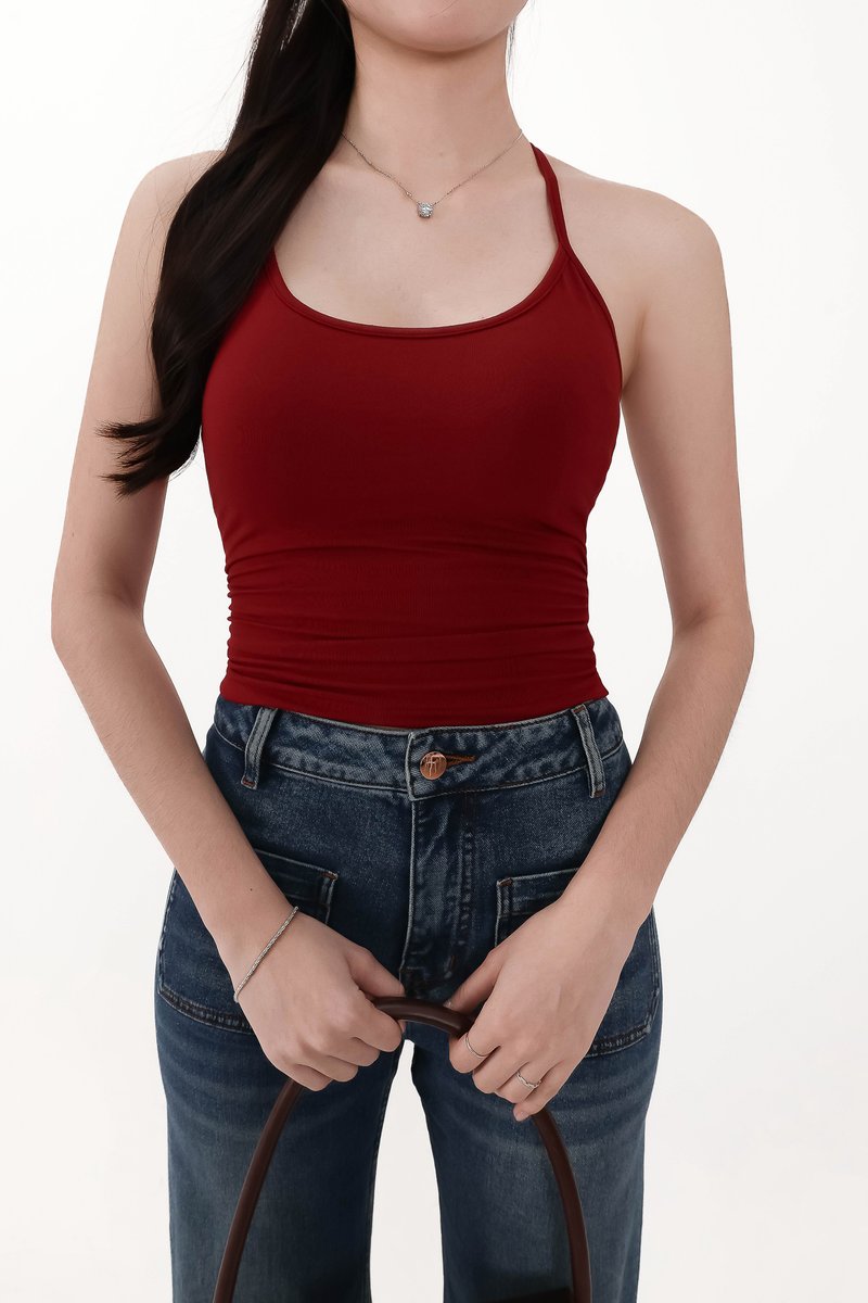 Rena Ruched Halter Top in Red