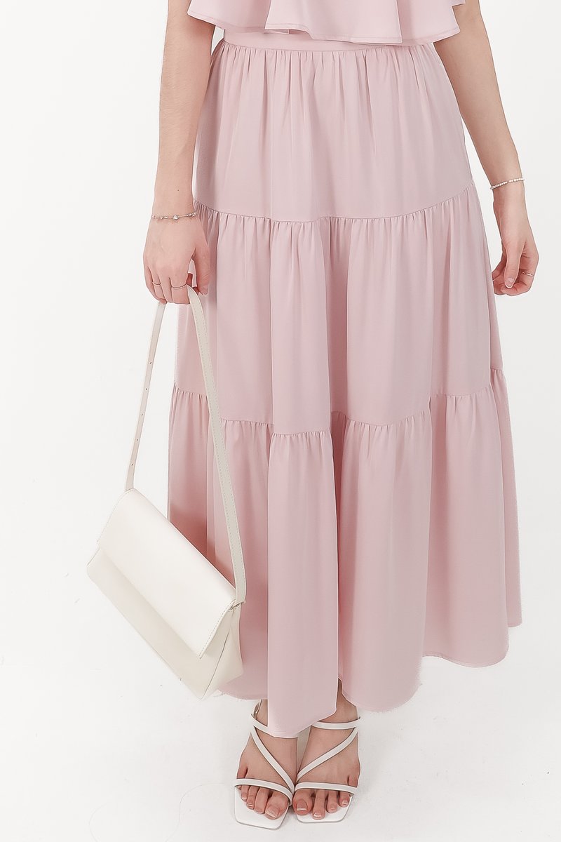 CNY2026 | Serena Satin Tiered Maxi Skirt in Light Pink ( Petite Length )