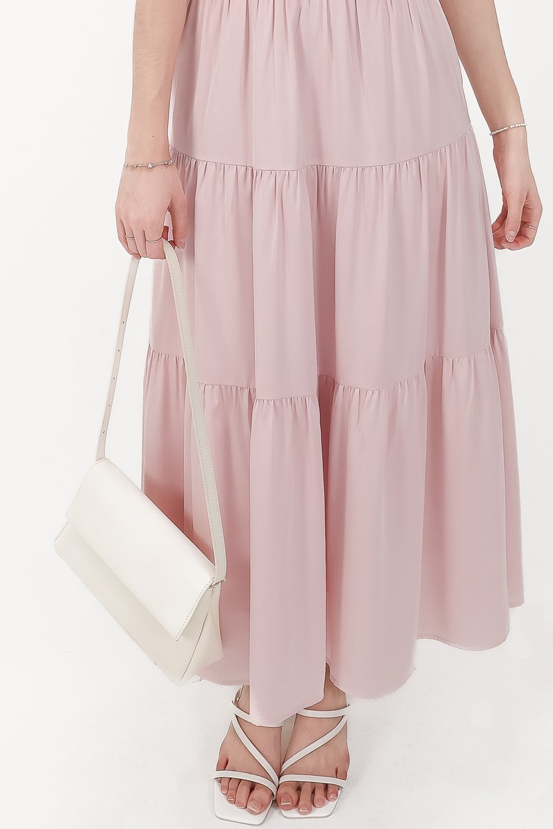 CNY2026 | Serena Satin Tiered Maxi Skirt in Light Pink ( Petite Length )
