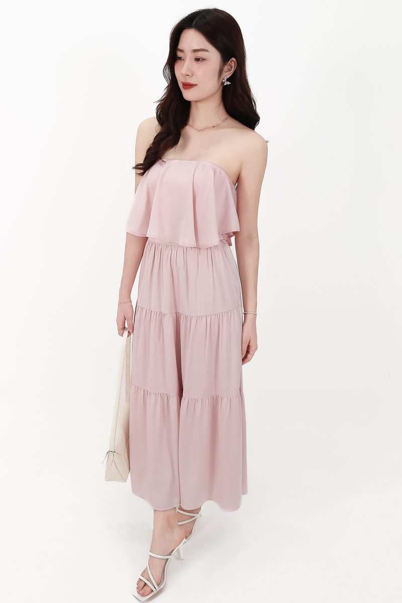 CNY2026 | Serena Satin Tiered Maxi Skirt in Light Pink ( Petite Length )