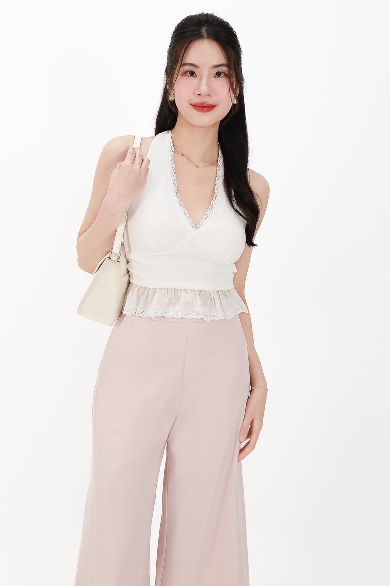 CNY2026 | Casual Women Halter Eyelet Hem Top in White