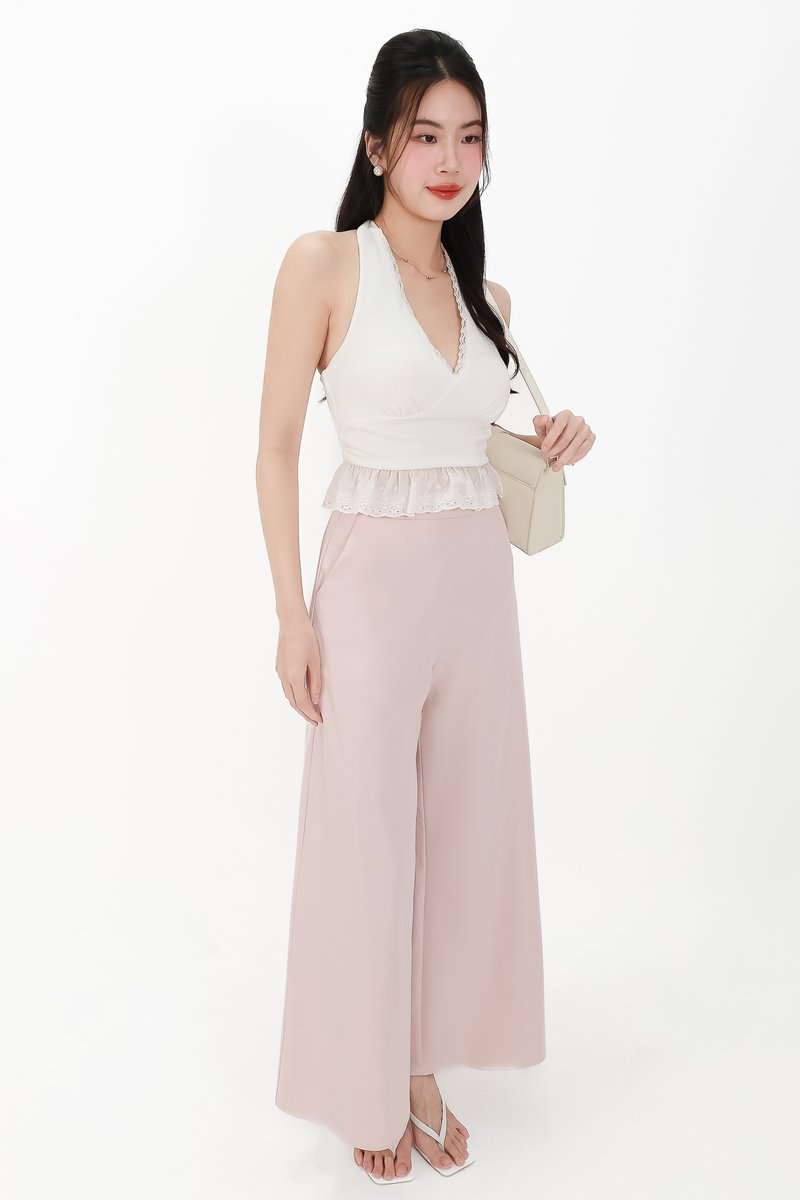 CNY2026 | Casual Women Halter Eyelet Hem Top in White