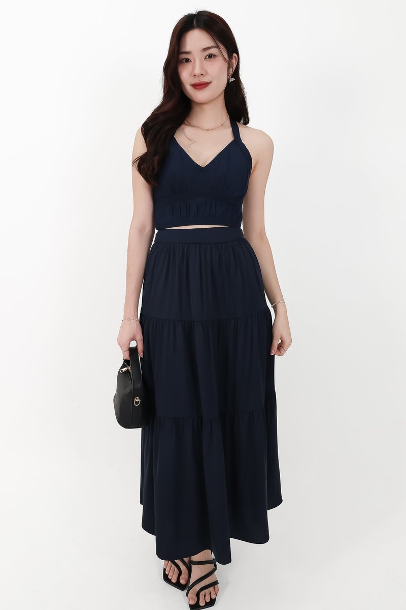 CNY2026 | Serena Satin Tiered Maxi Skirt in Midnight ( Petite Length )