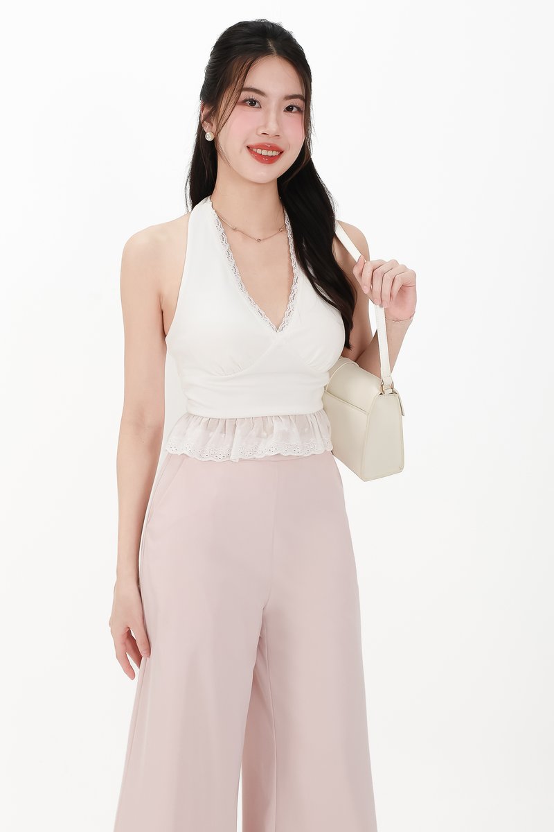 CNY2026 | Casual Women Halter Eyelet Hem Top in White