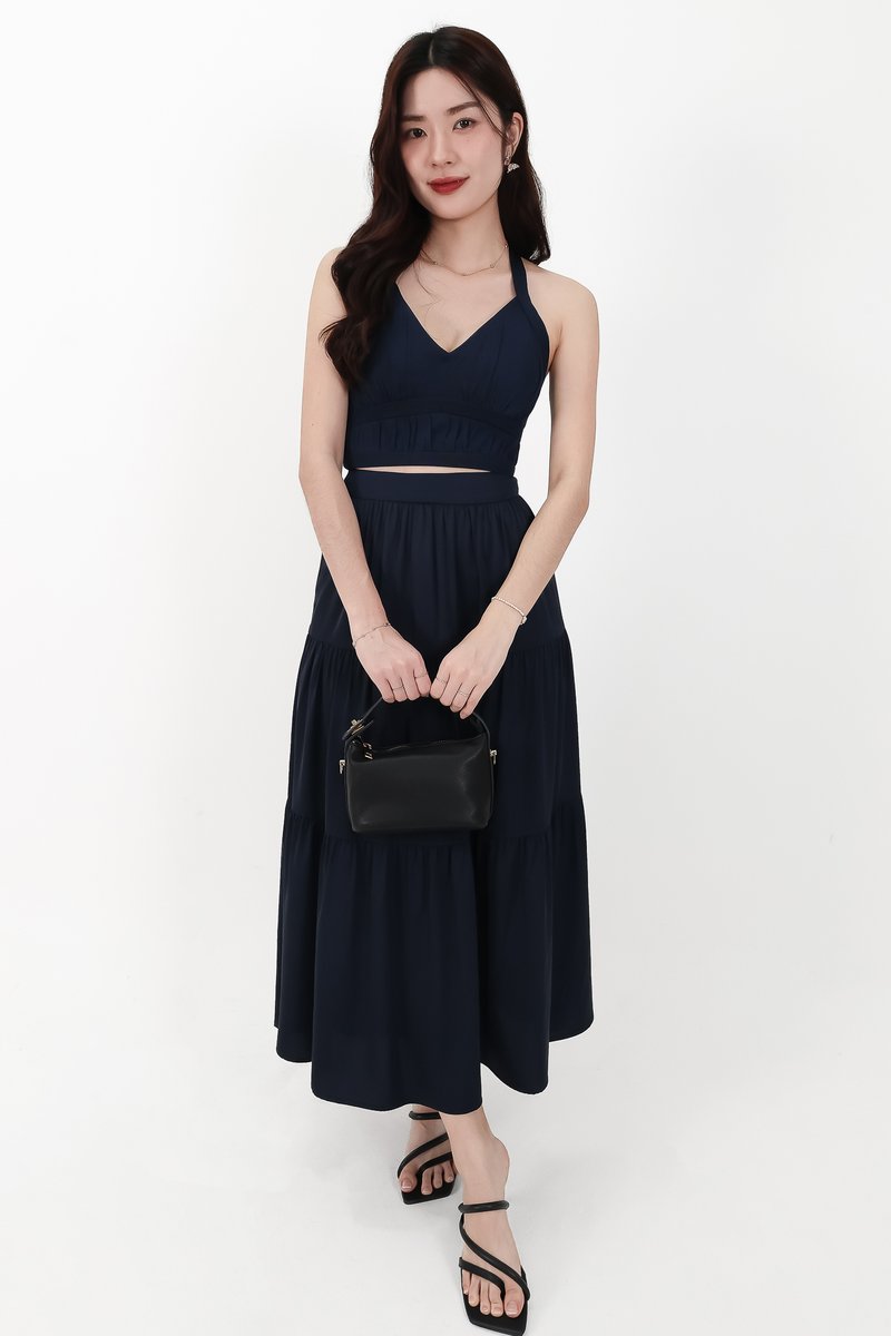CNY2026 | Serena Satin Tiered Maxi Skirt in Midnight ( Petite Length )