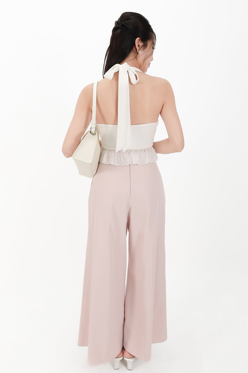 CNY2026 | Casual Women Halter Eyelet Hem Top in White