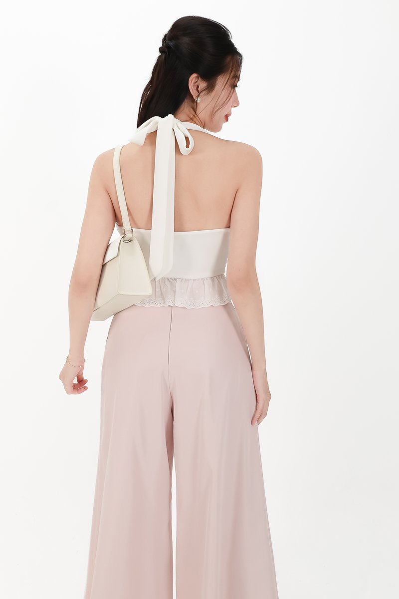 CNY2026 | Casual Women Halter Eyelet Hem Top in White