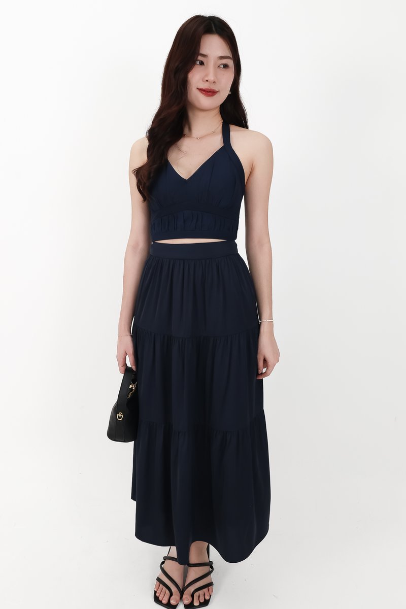 CNY2026 | Serena Satin Tiered Maxi Skirt in Midnight ( Petite Length )