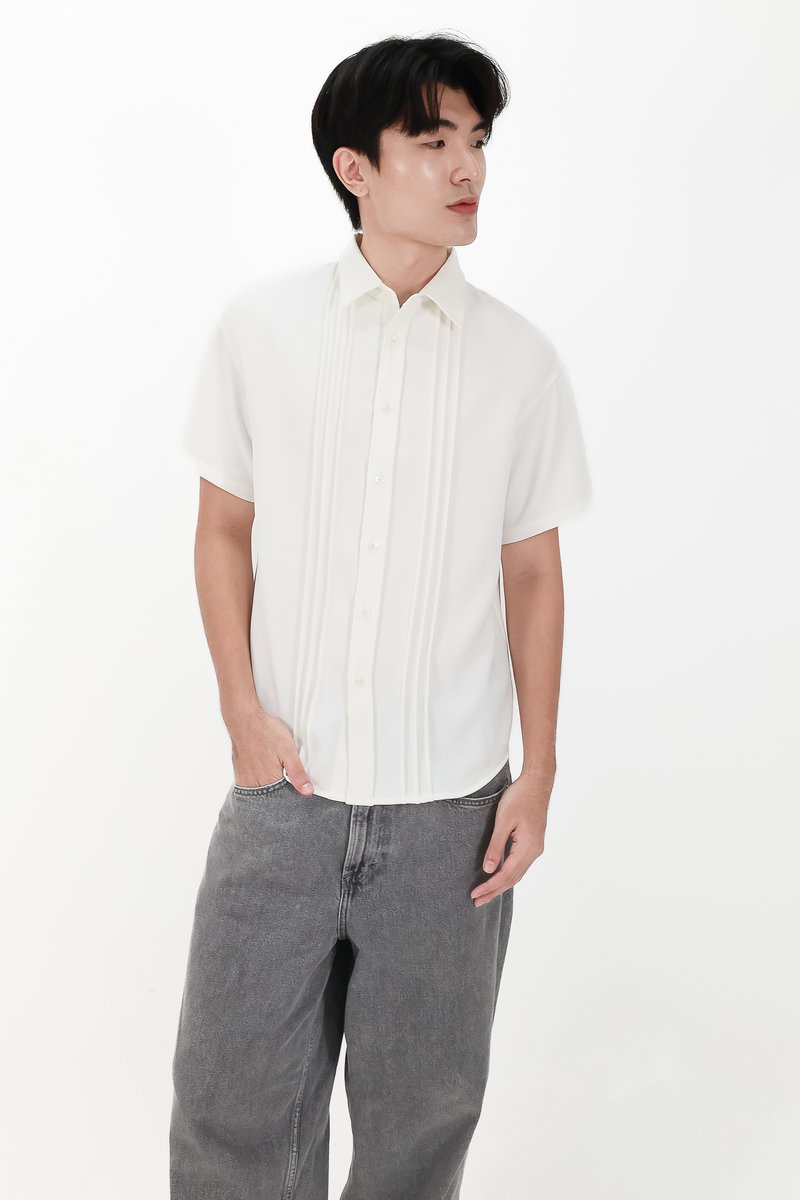 CNY2026 | Pleated Men Shirt in White