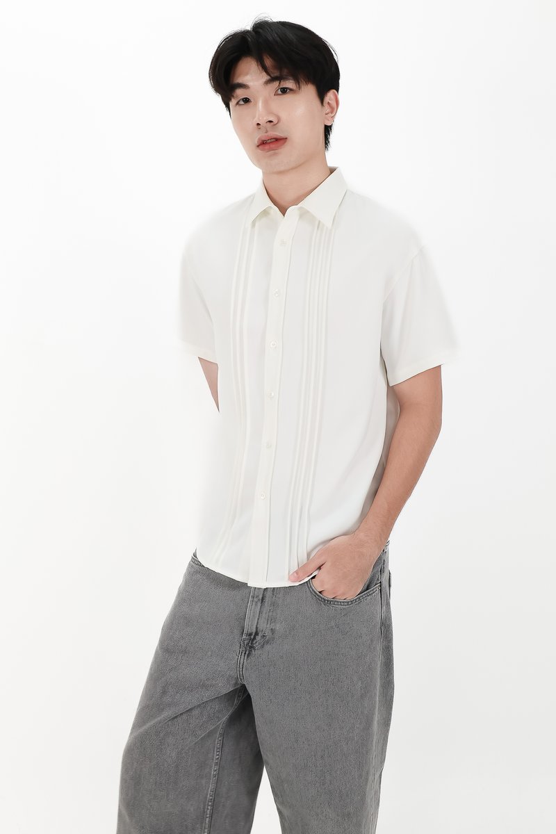CNY2026 | Pleated Men Shirt in White