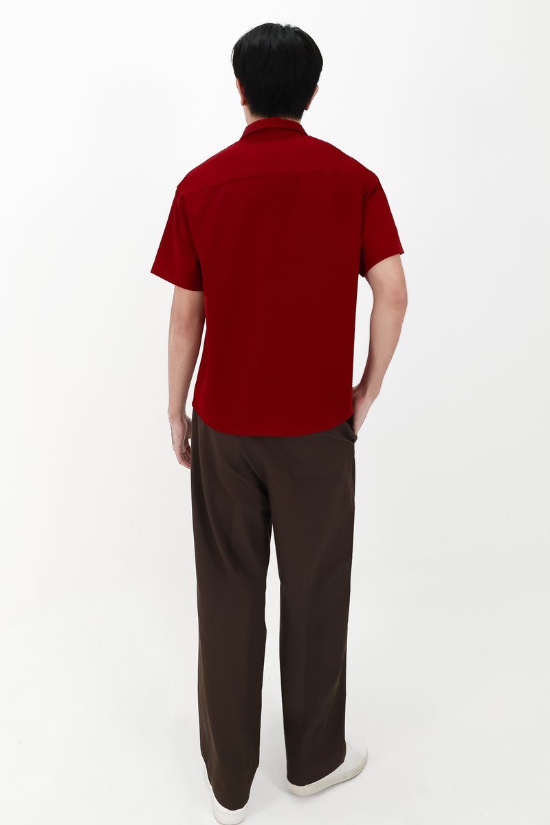 CNY2026 | Pleated Men Shirt in Dark Red