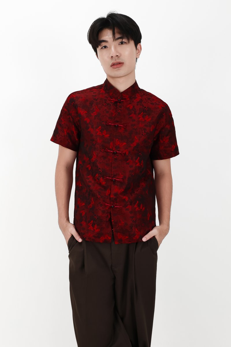 CNY2026 | Oriental Men Shirt in Dark Red