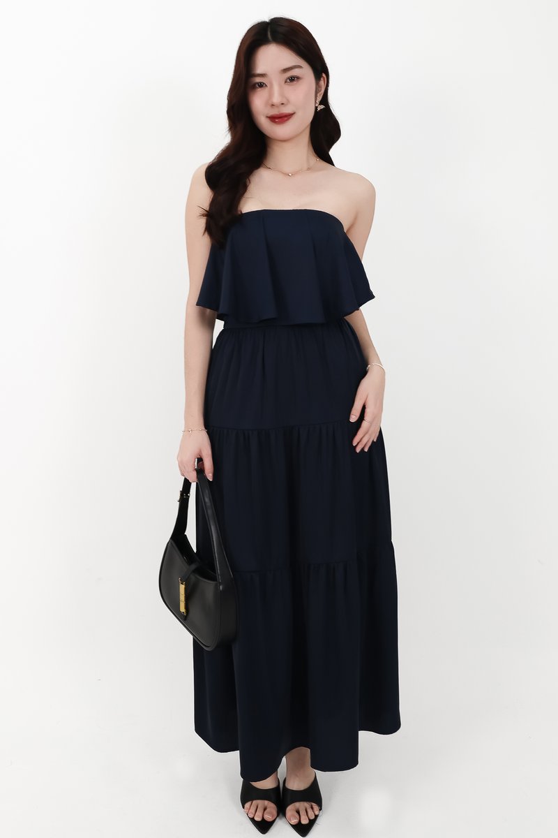 CNY2026 | Serena Satin Tiered Maxi Skirt in Midnight ( Regular Length )