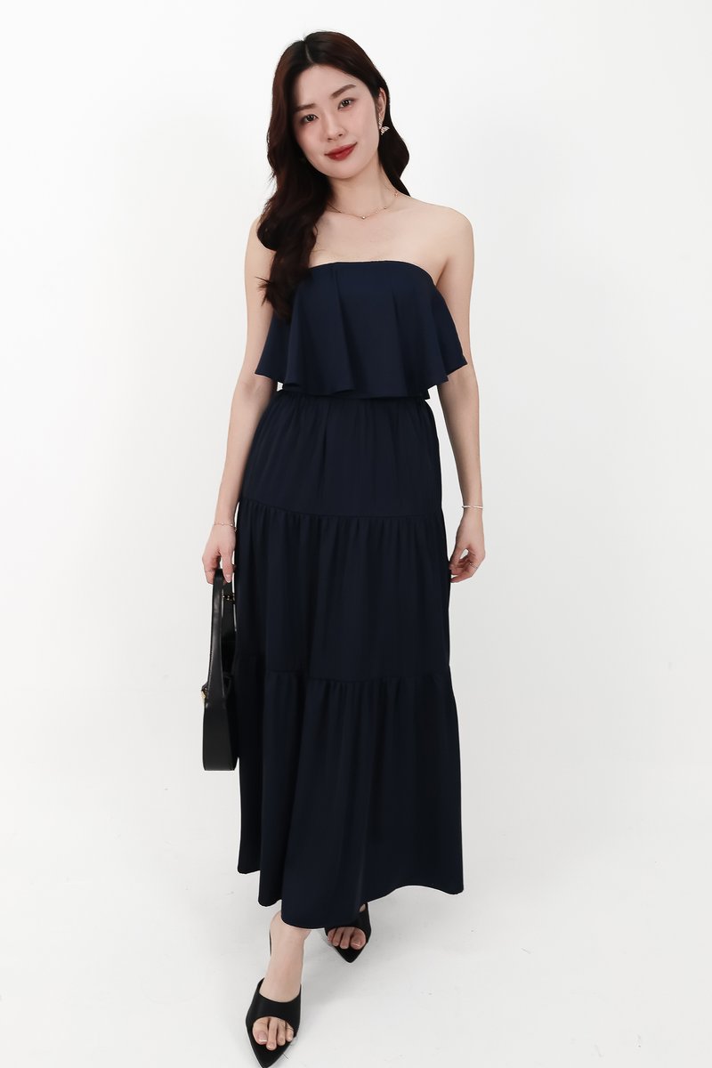 CNY2026 | Serena Satin Tiered Maxi Skirt in Midnight ( Regular Length )