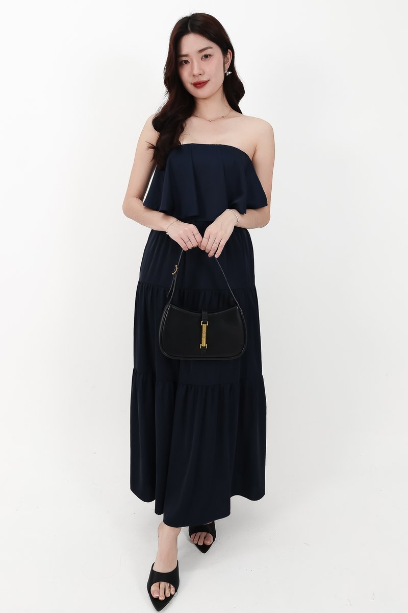CNY2026 | Serena Satin Tiered Maxi Skirt in Midnight ( Regular Length )