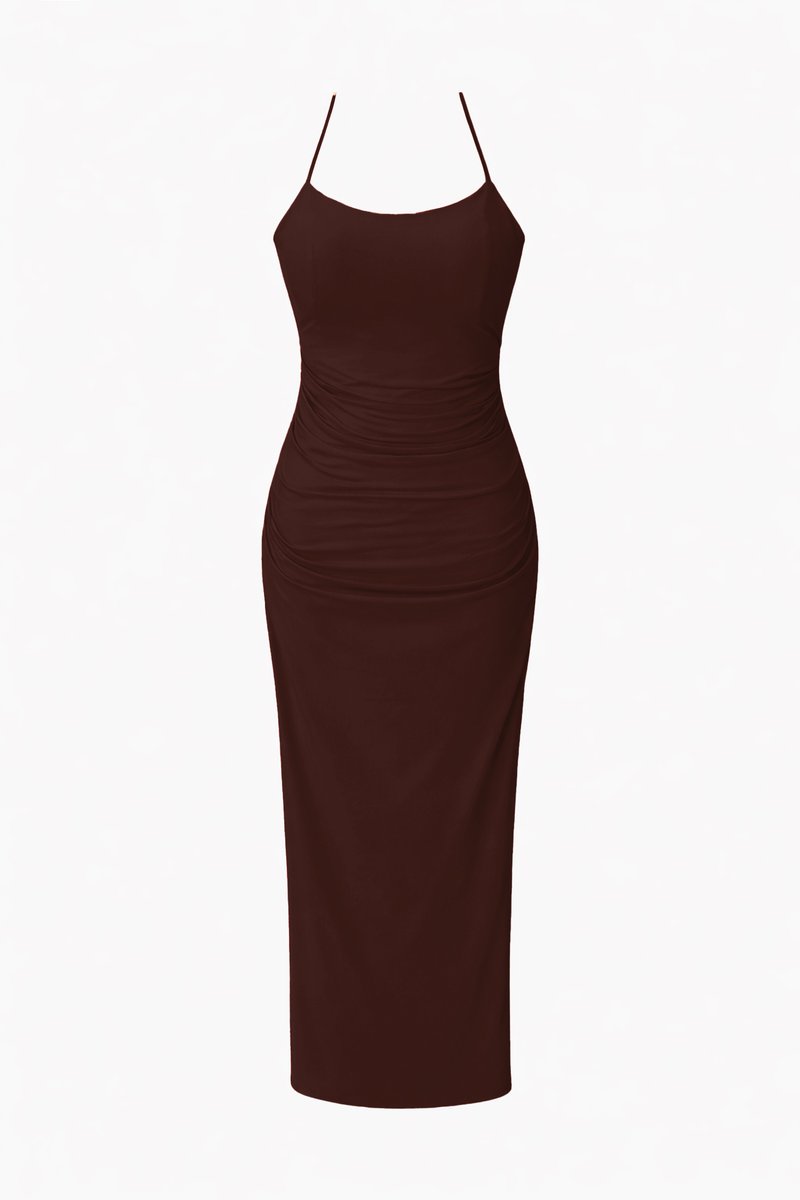 CNY2026 | Calina Cross Back Maxi Dress in Dark Brown