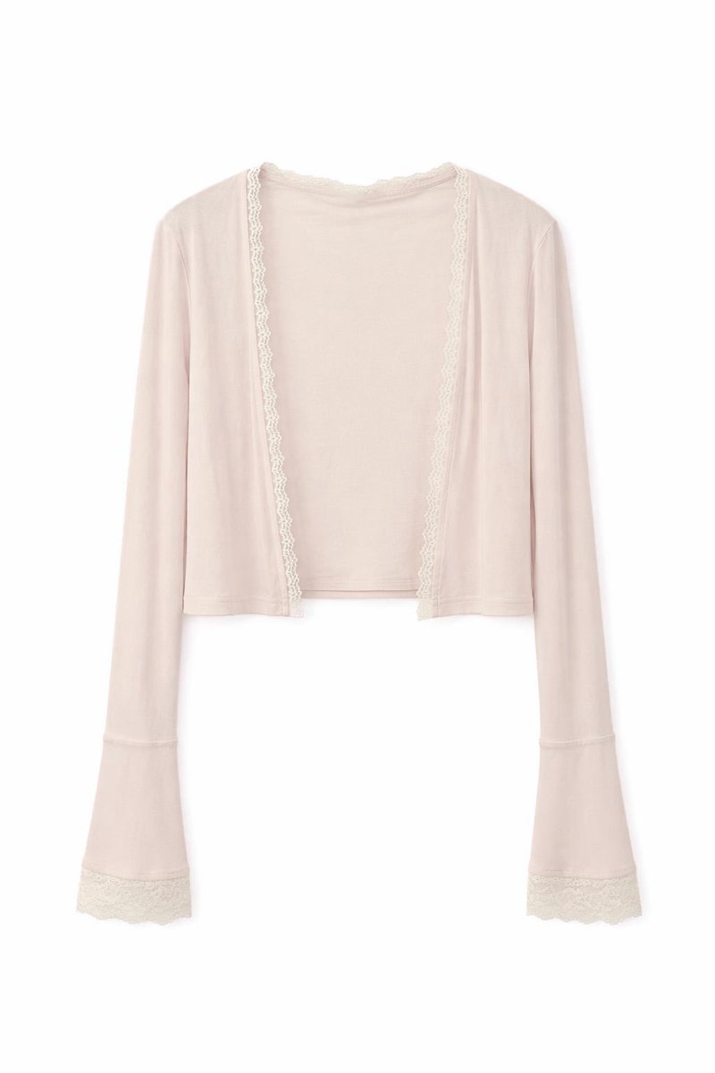 CNY2026 | Blair Bell Sleeve Lace Trim Cardigan in Nude