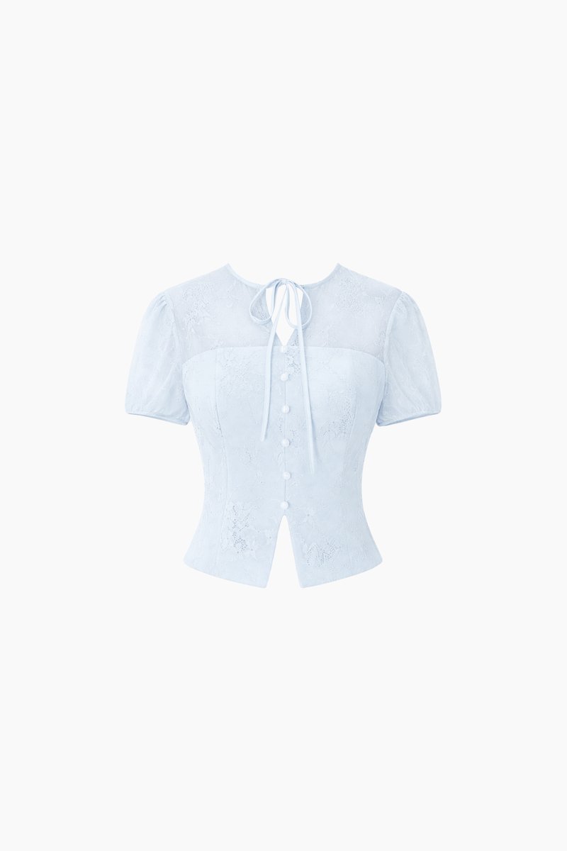 CNY2026 | Lorelle Lace Sleeved Puffy Sleeve Top in Light Blue