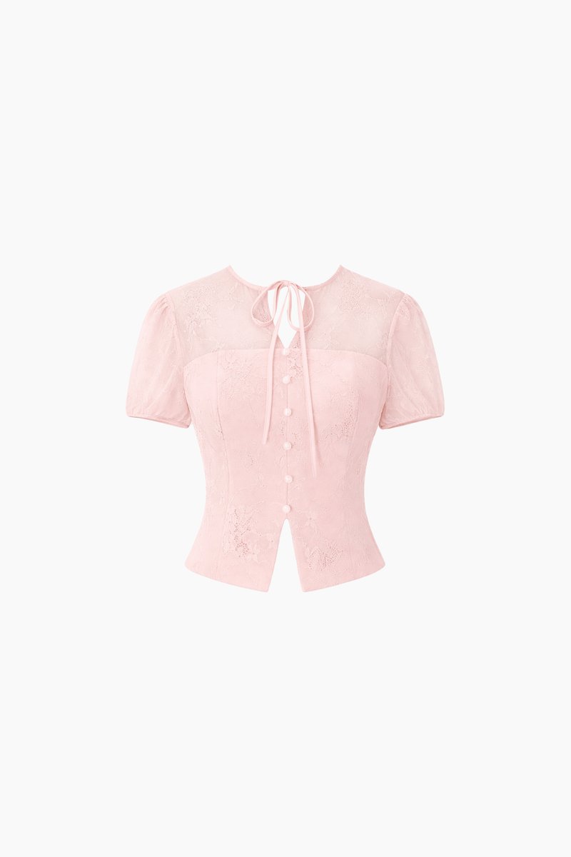 CNY2026 | Lorelle Lace Sleeved Puffy Sleeve Top in Blush Pink