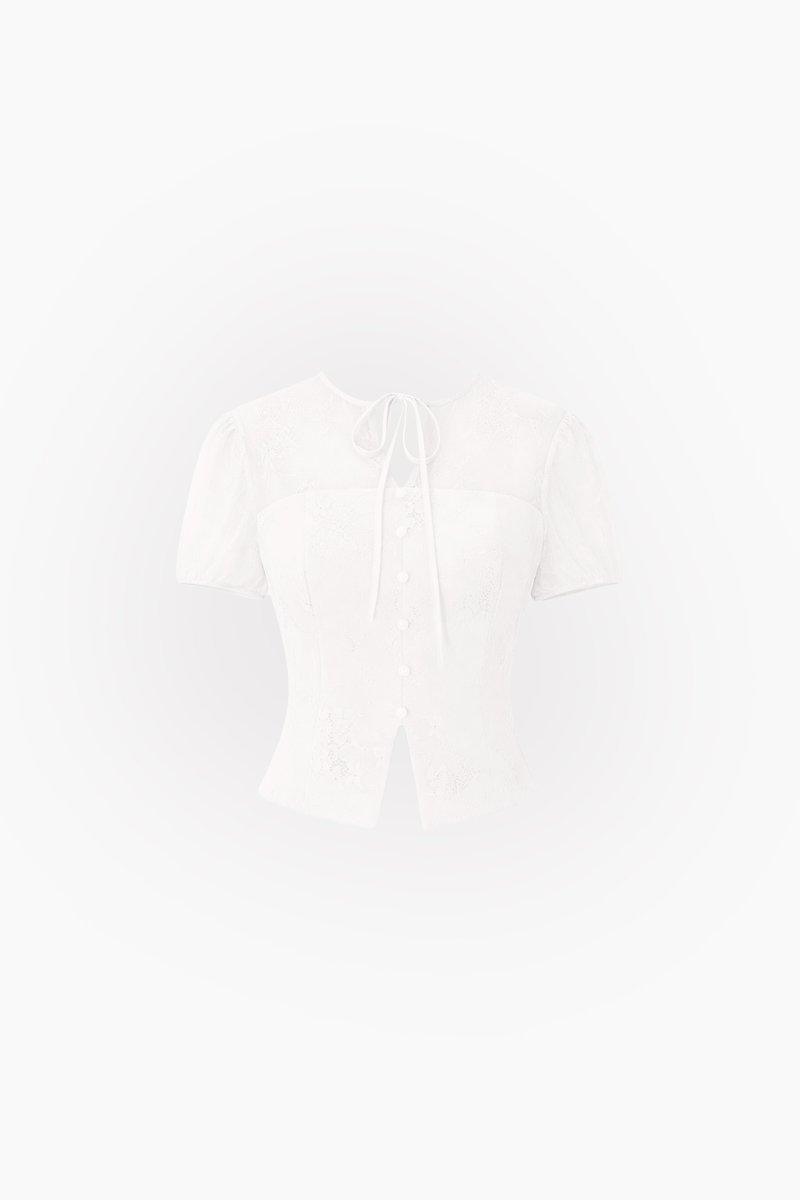 CNY2026 | Lorelle Lace Sleeved Puffy Sleeve Top in White