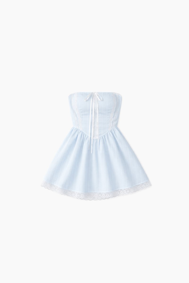CNY2026 | Sabby Stripes Lace Romper Dress in Pastel Blue