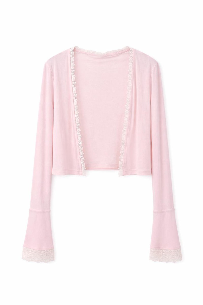 CNY2026 | Blair Bell Sleeve Lace Trim Cardigan in Light Pink