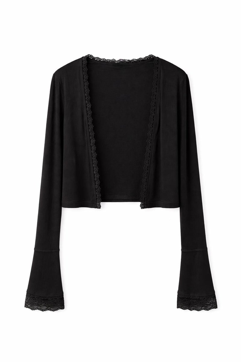 CNY2026 | Blair Bell Sleeve Lace Trim Cardigan in Black