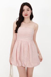 CNY2026 | Mavis Mesh Floral Bubble Romper Dress in Light Pink