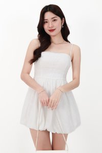 CNY2026 | Mavis Mesh Floral Bubble Romper Dress in White