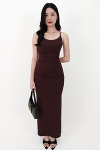 CNY2026 | Calina Cross Back Maxi Dress in Dark Brown