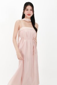 CNY2026 | Lyocell x Mesh Women Midaxi Dress in Soft Pink