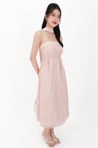 CNY2026 | Lyocell x Mesh Women Midaxi Dress in Soft Pink