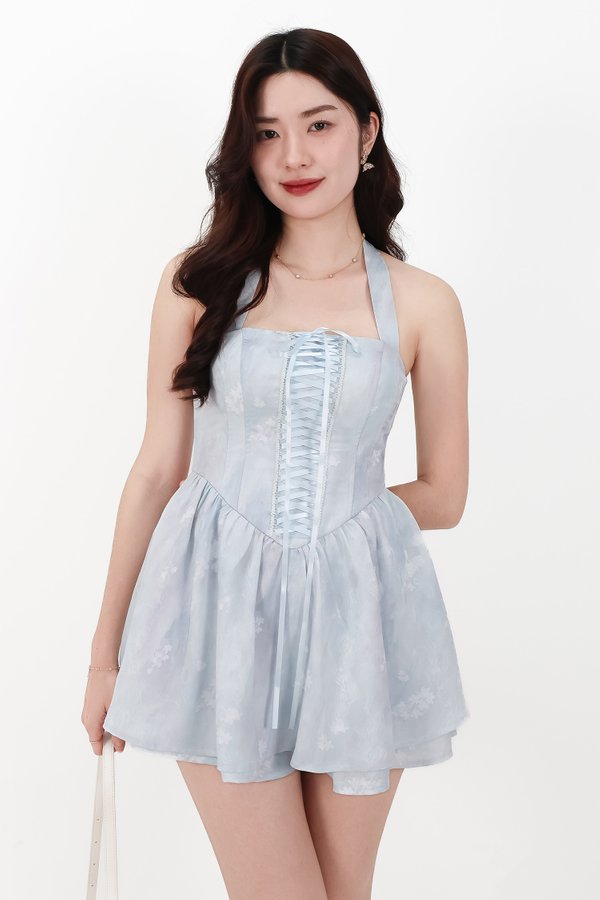 CNY2026 | Wander Watercolour Corset Romper Dress in Ice Blue