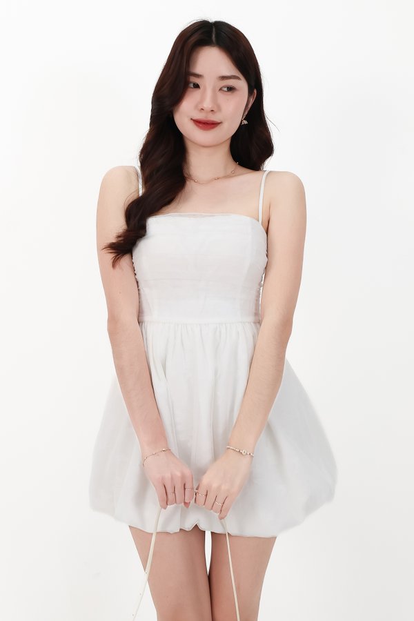 CNY2026 | Mavis Mesh Floral Bubble Romper Dress in White