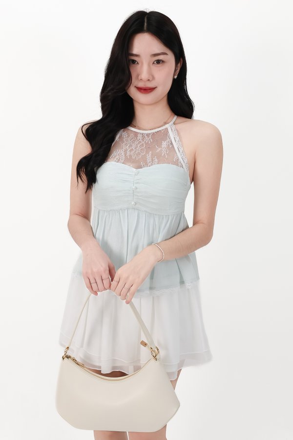 DEFECT | Tammie Textured Babydoll Top in Tiffany Mint in XS
