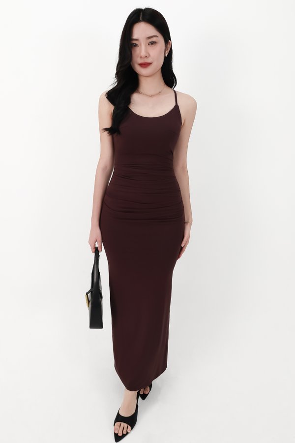CNY2026 | Calina Cross Back Maxi Dress in Dark Brown