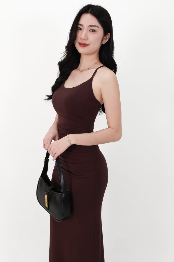 DEFECT | Calina Cross Back Maxi Dress in Dark Brown in L