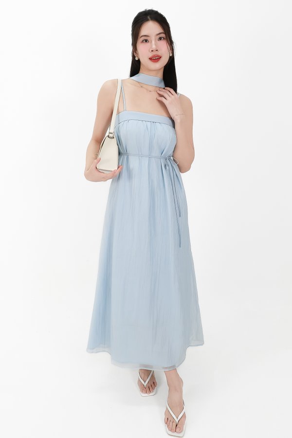 CNY2026 | Lyocell x Mesh Women Midaxi Dress in Light Blue