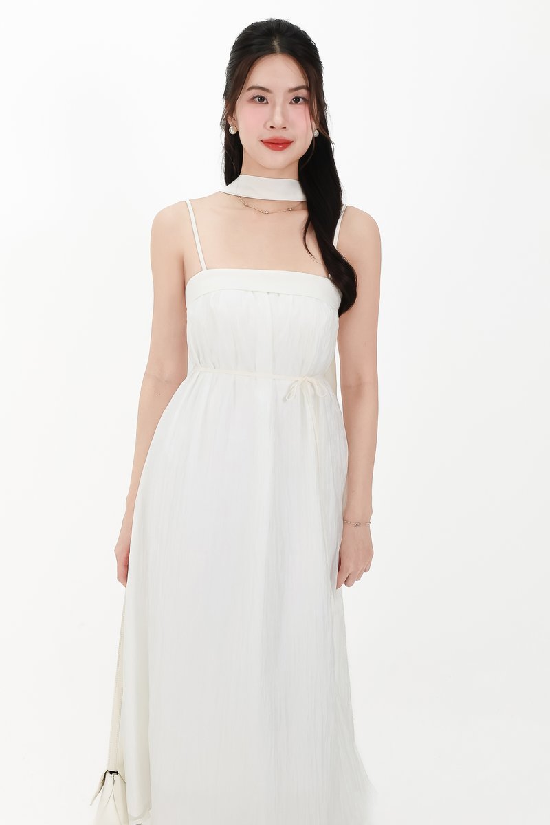 CNY2026 | Lyocell x Mesh Women Midaxi Dress in White