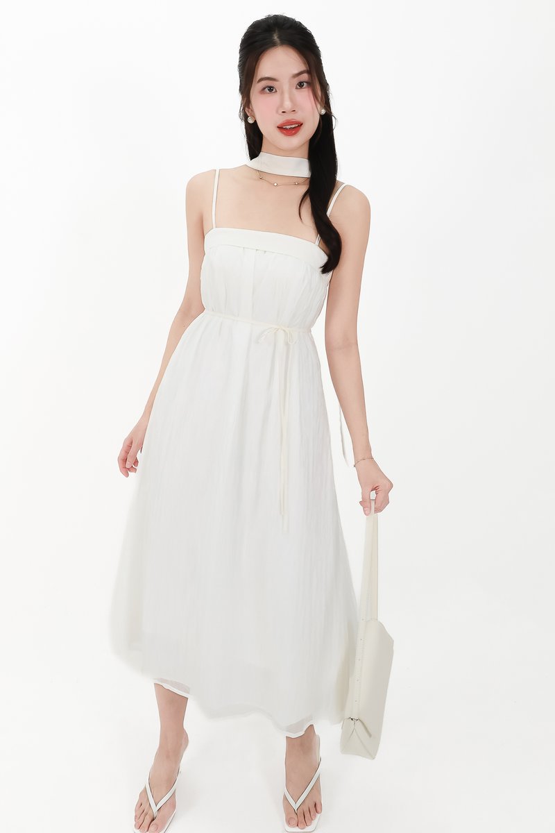 CNY2026 | Lyocell x Mesh Women Midaxi Dress in White