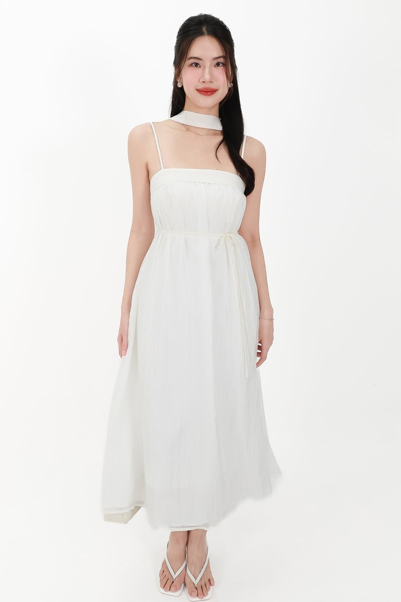 CNY2026 | Lyocell x Mesh Women Midaxi Dress in White